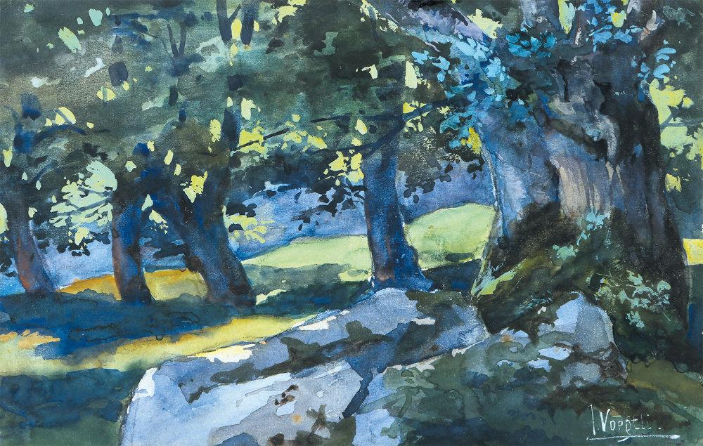 julius-voegtli-forest-mood-aquarell-on-canvas-15 x 23 cm