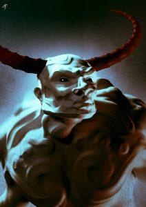 Stier, 70 × 90 cm, digitale Malerei & 3D-Grafik, 2008, nicht KI-generiert, Alu-Dibond-Druck - © Martin Ryng